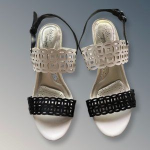 DexFlex Comfort Patent Leather Heels - Black and White 7 WIDE
